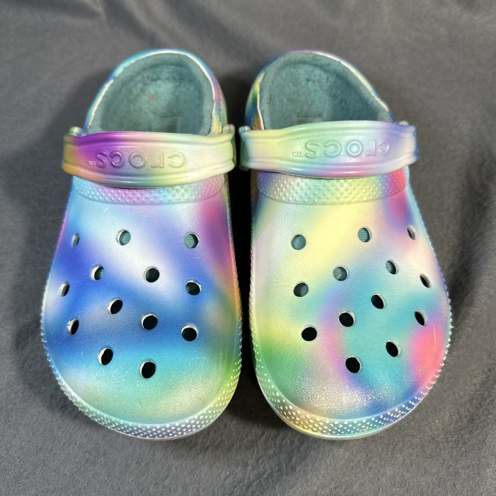 Crocs Classic Lined Clog M4 W6 Rainbow Ombre Fuzzy Cozy Slip On Shoes Multicolor - Picture 2 of 16